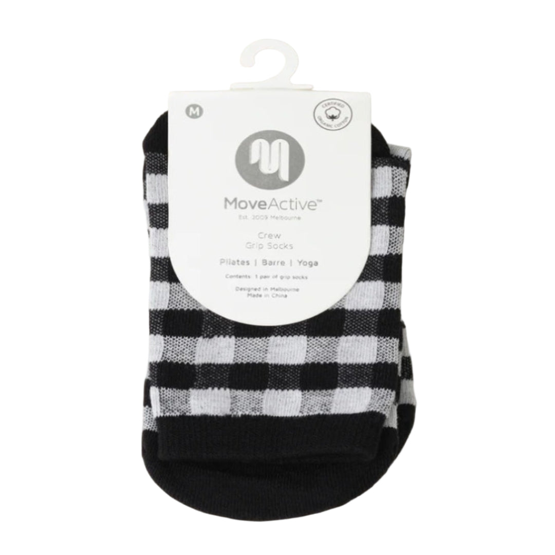 MoveActive Crew Non-Slip Grip Socks - Monochrome Gingham