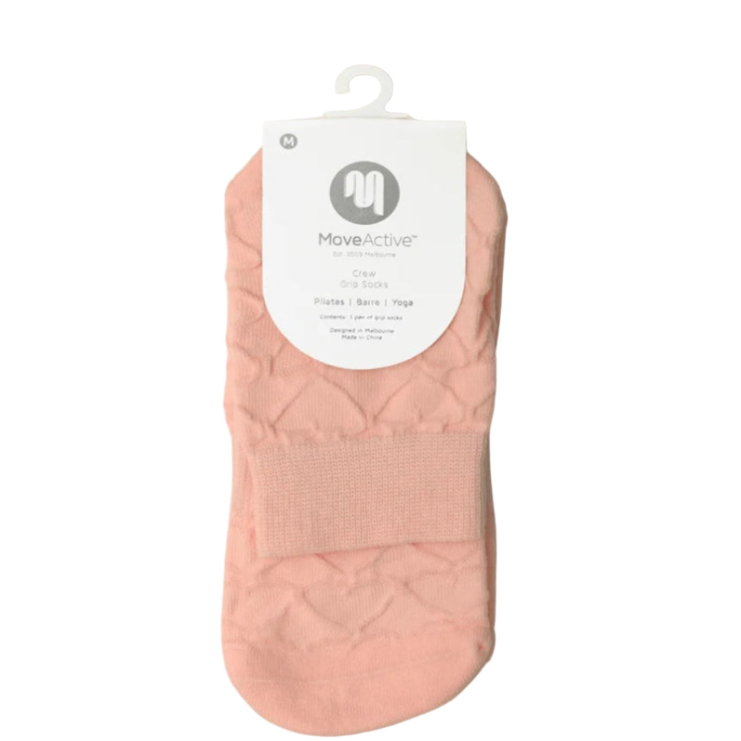 MoveActive Crew Non-Slip Grip Socks - Parfait Pink Hearts