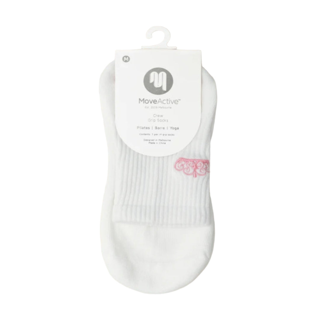 MoveActive Crew Non-Slip Grip Socks - Pink Crown