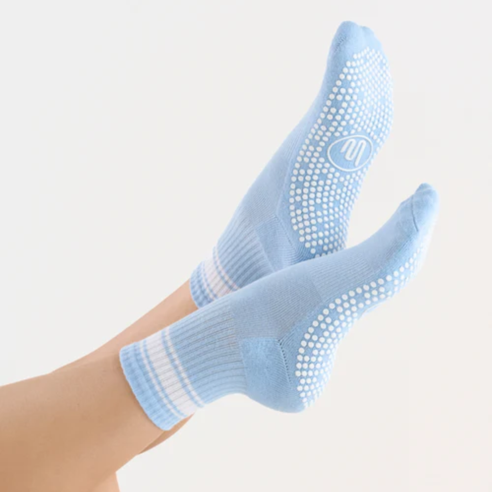 MoveActive Crew Non Slip Grip Socks – Powder Blue Stripes