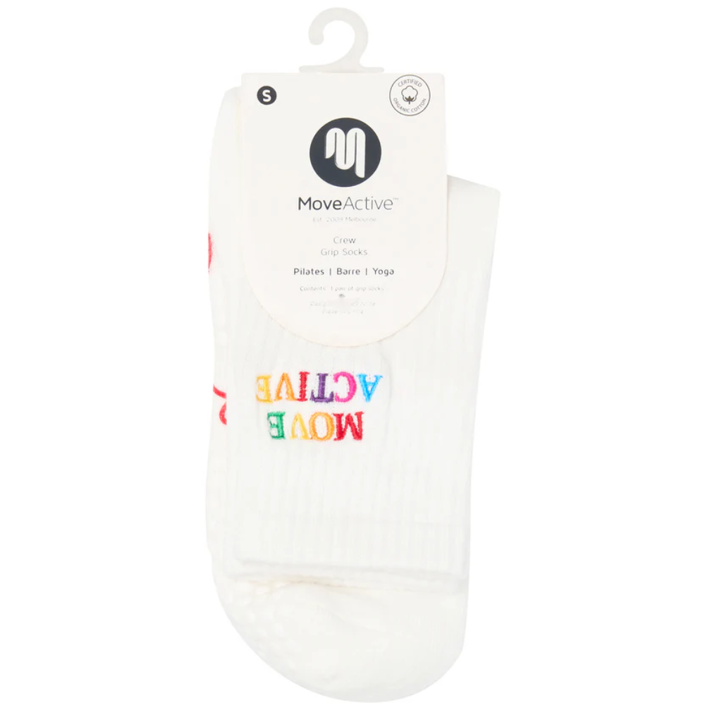 MoveActive Crew Non Slip Grip Socks – Signature Rainbow Ivory