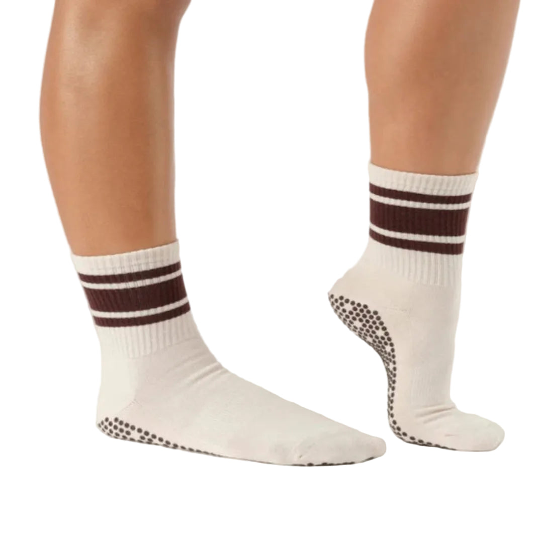 MoveActive Crew Grip Socks - Oat Espresso Stripe