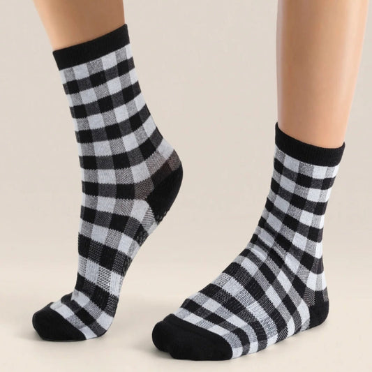 MoveActive Crew Non-Slip Grip Socks - Monochrome Gingham