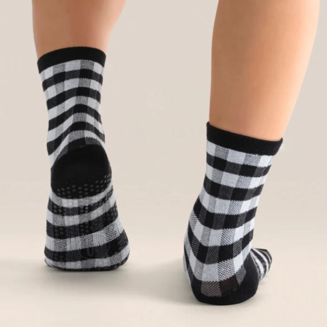 MoveActive Crew Non-Slip Grip Socks - Monochrome Gingham