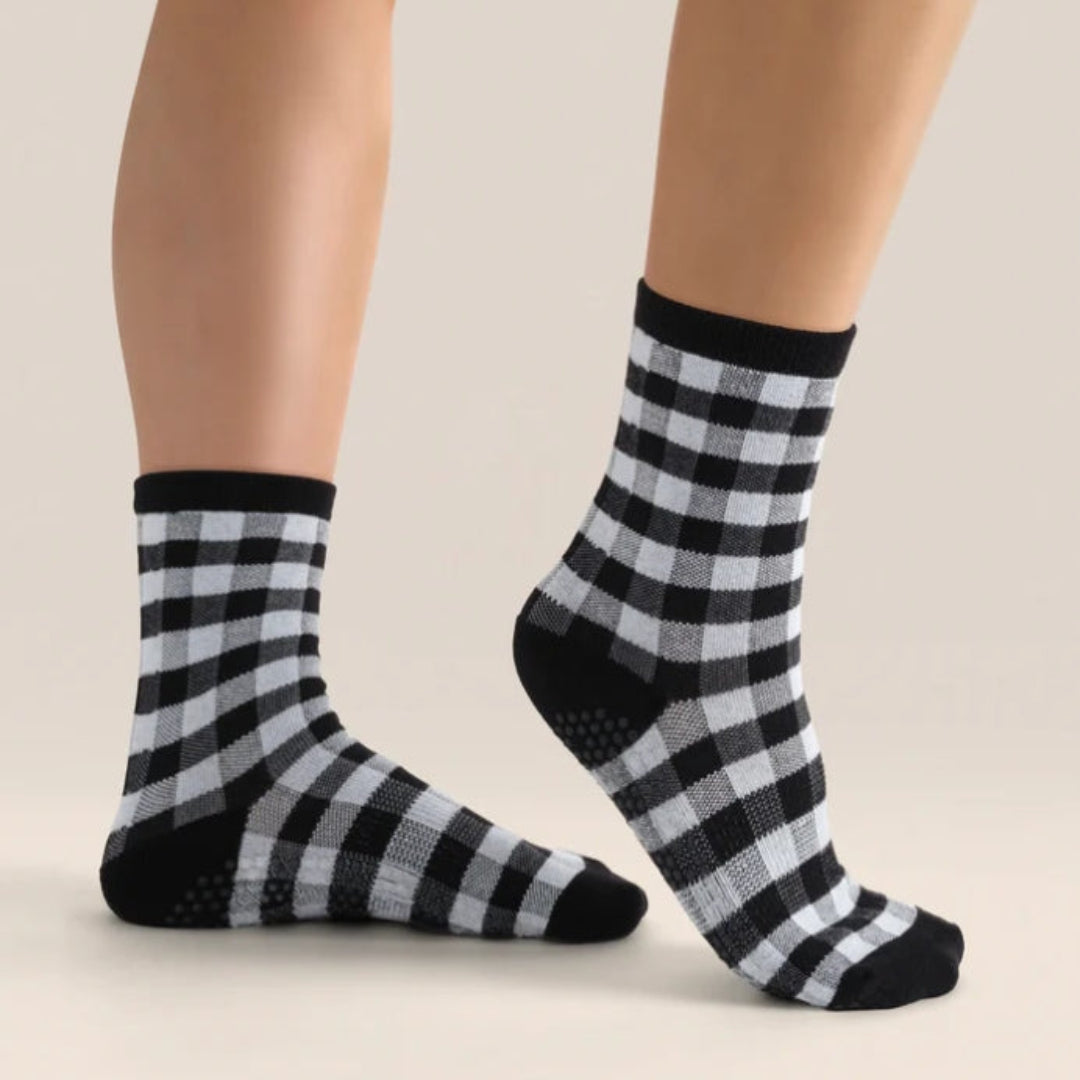 MoveActive Crew Non-Slip Grip Socks - Monochrome Gingham