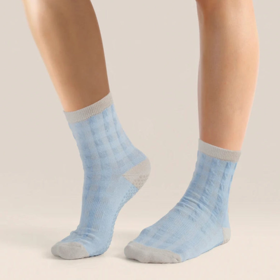 MoveActive Crew Non-Slip Grip Socks - Blueberry Gingham