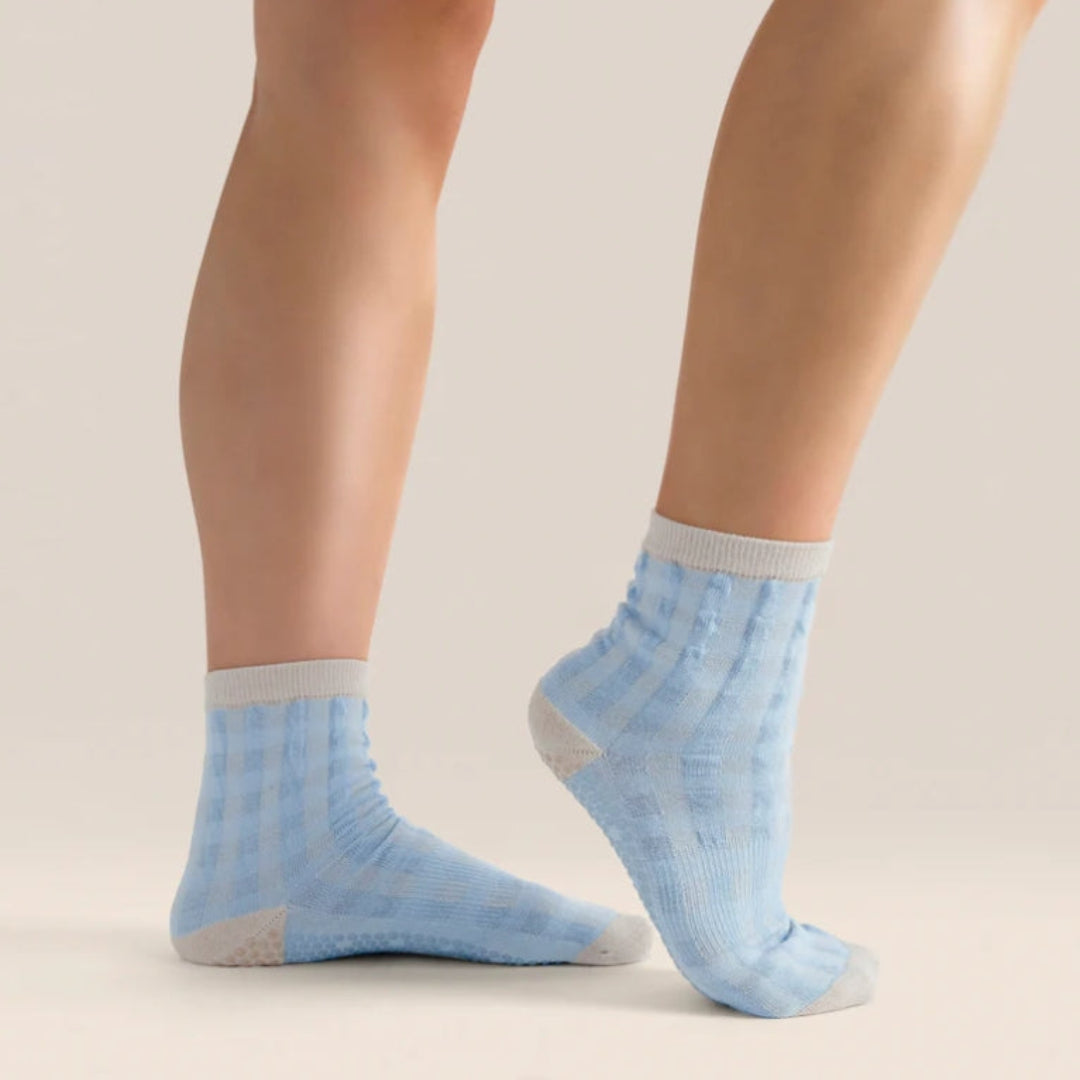 MoveActive Crew Non-Slip Grip Socks - Blueberry Gingham