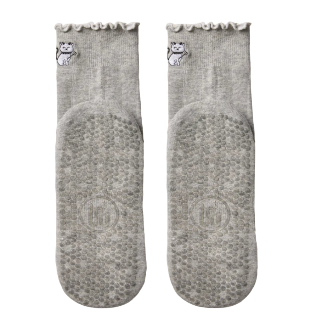 MoveActive Crew Non-Slip Grip Socks - Boo Kitty Frill