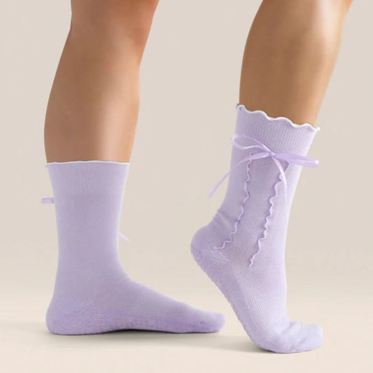 MoveActive Crew Non-Slip Grip Socks - Lavender Bow