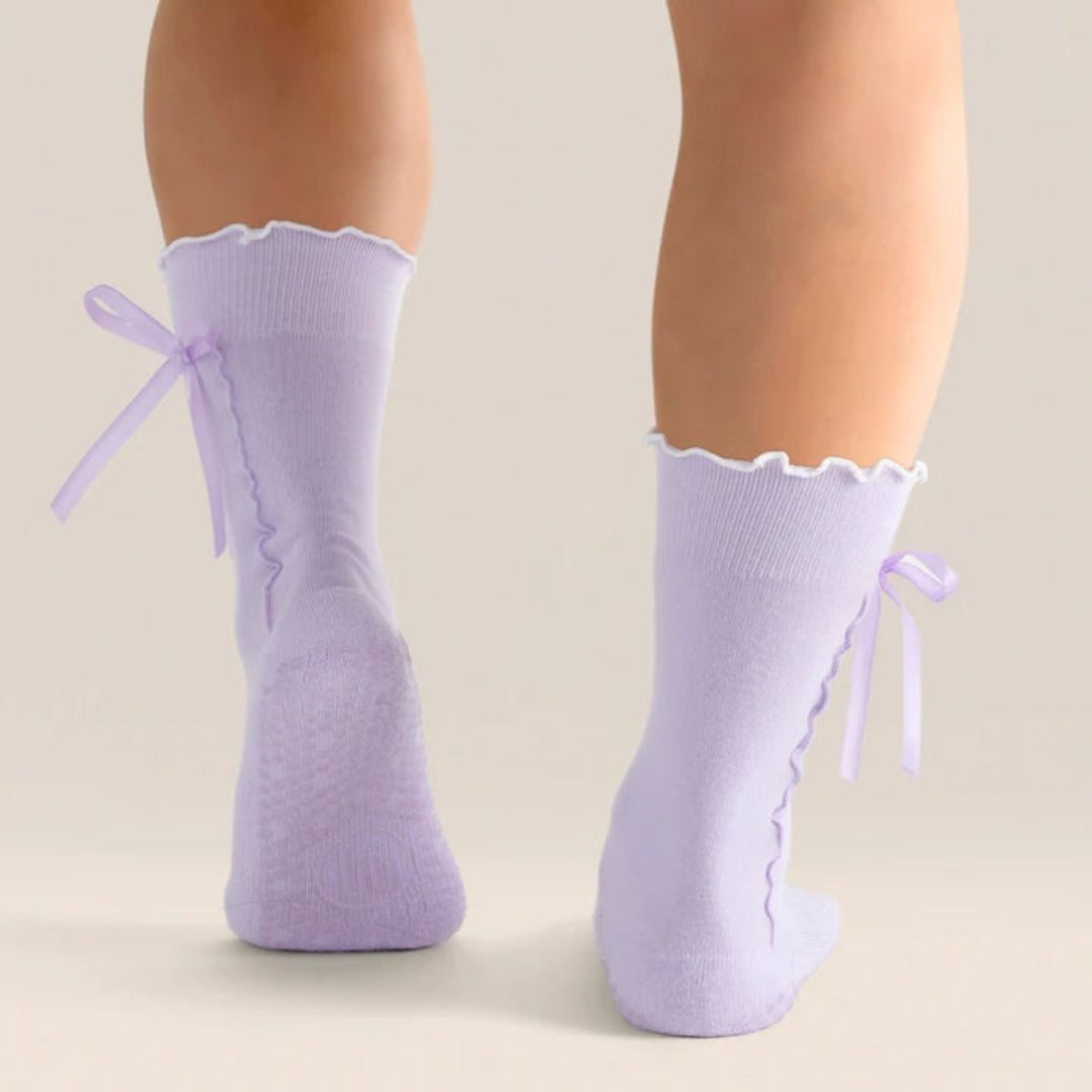 MoveActive Crew Non-Slip Grip Socks - Lavender Bow