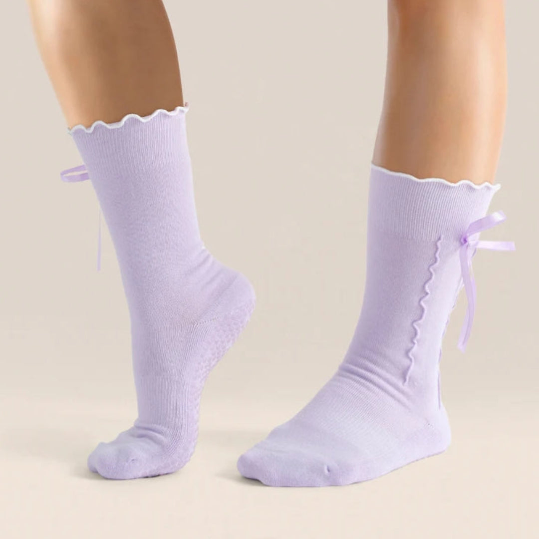MoveActive Crew Non-Slip Grip Socks - Lavender Bow