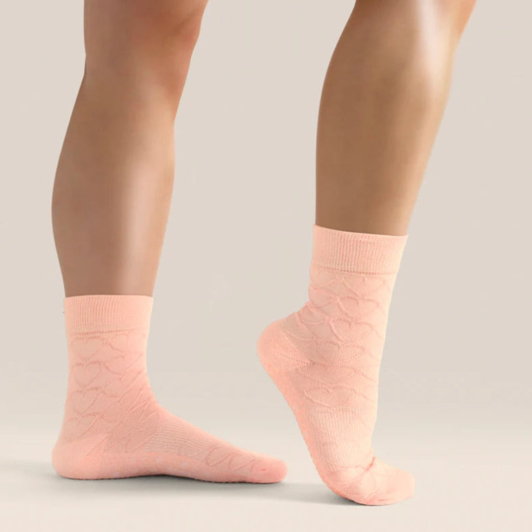 MoveActive Crew Non-Slip Grip Socks - Parfait Pink Hearts
