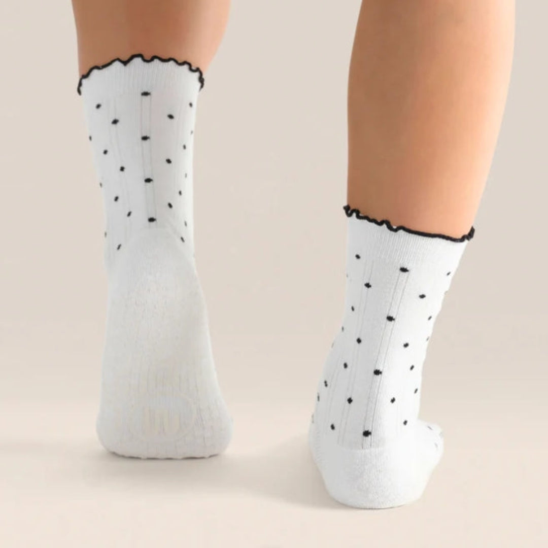 MoveActive Crew Non-Slip Grip Socks - White Polka Ruffle