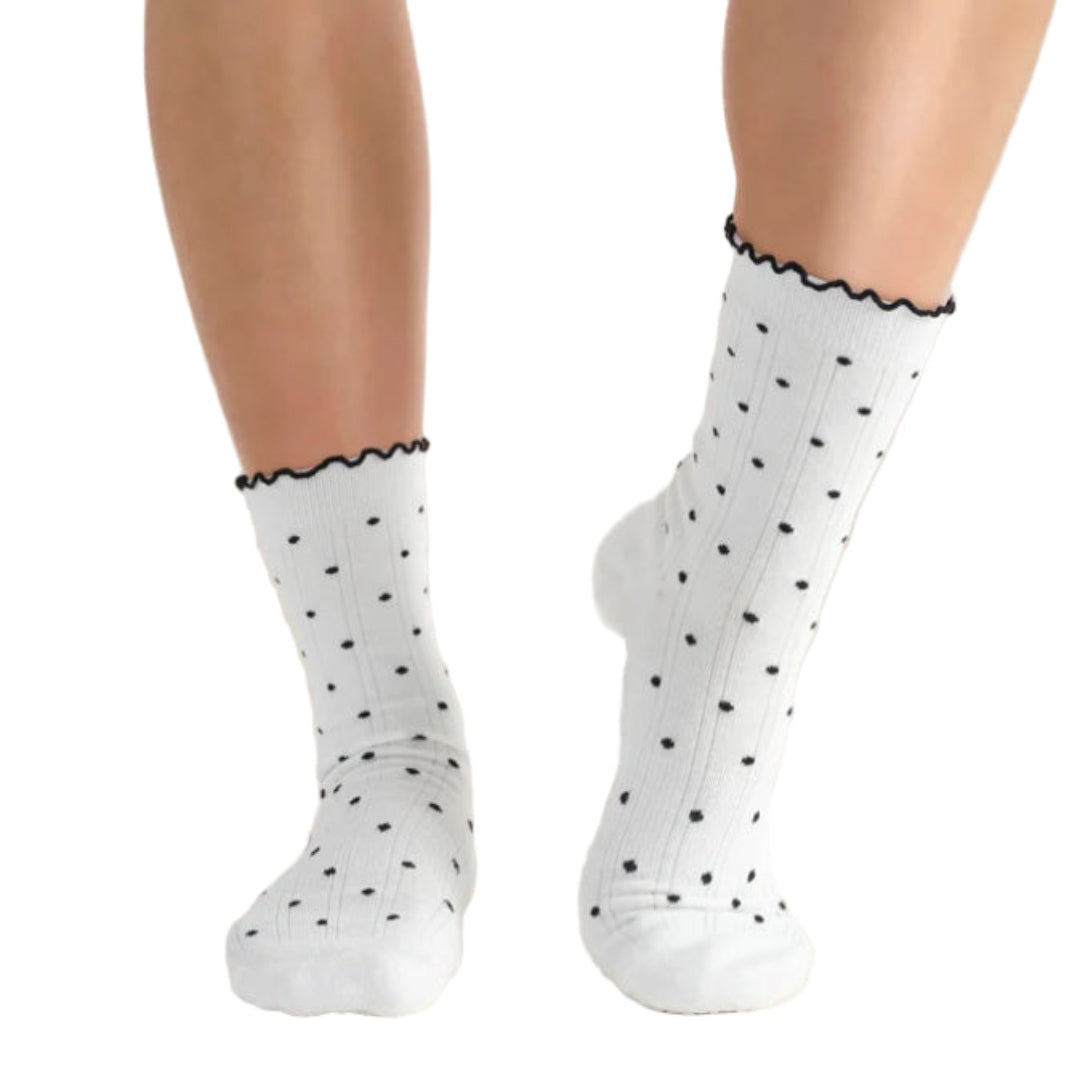 MoveActive Crew Non-Slip Grip Socks - White Polka Ruffle
