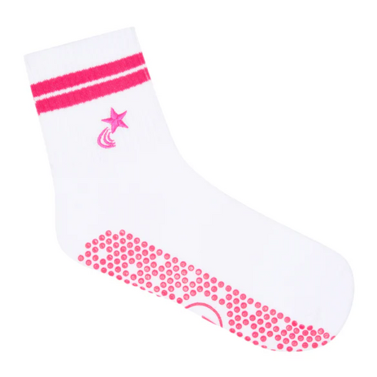 MoveActive Crew Non Slip Grip Socks – Neon Pink Stripe