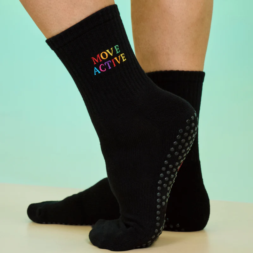 MoveActive Crew Non Slip Grip Socks – Signature Rainbow Black