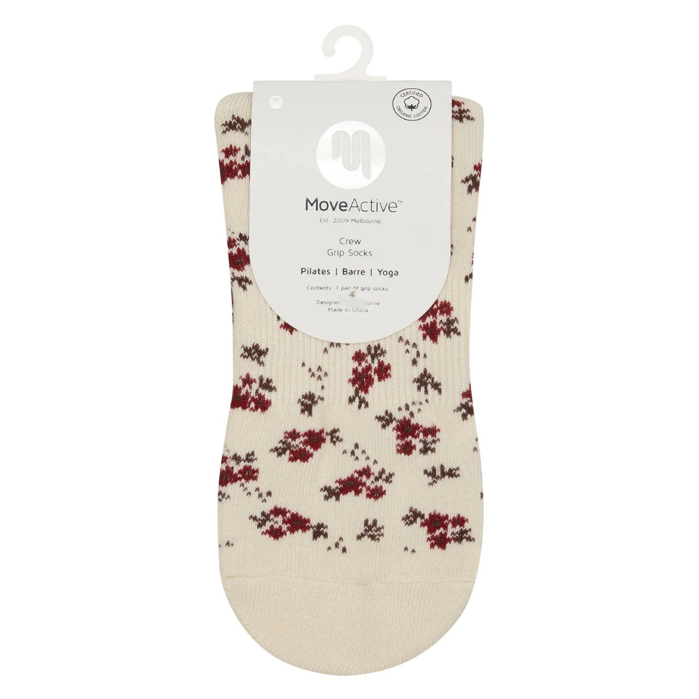 MoveActive – Quarter Crew Non Slip Grip Socks – Ditsy Floral