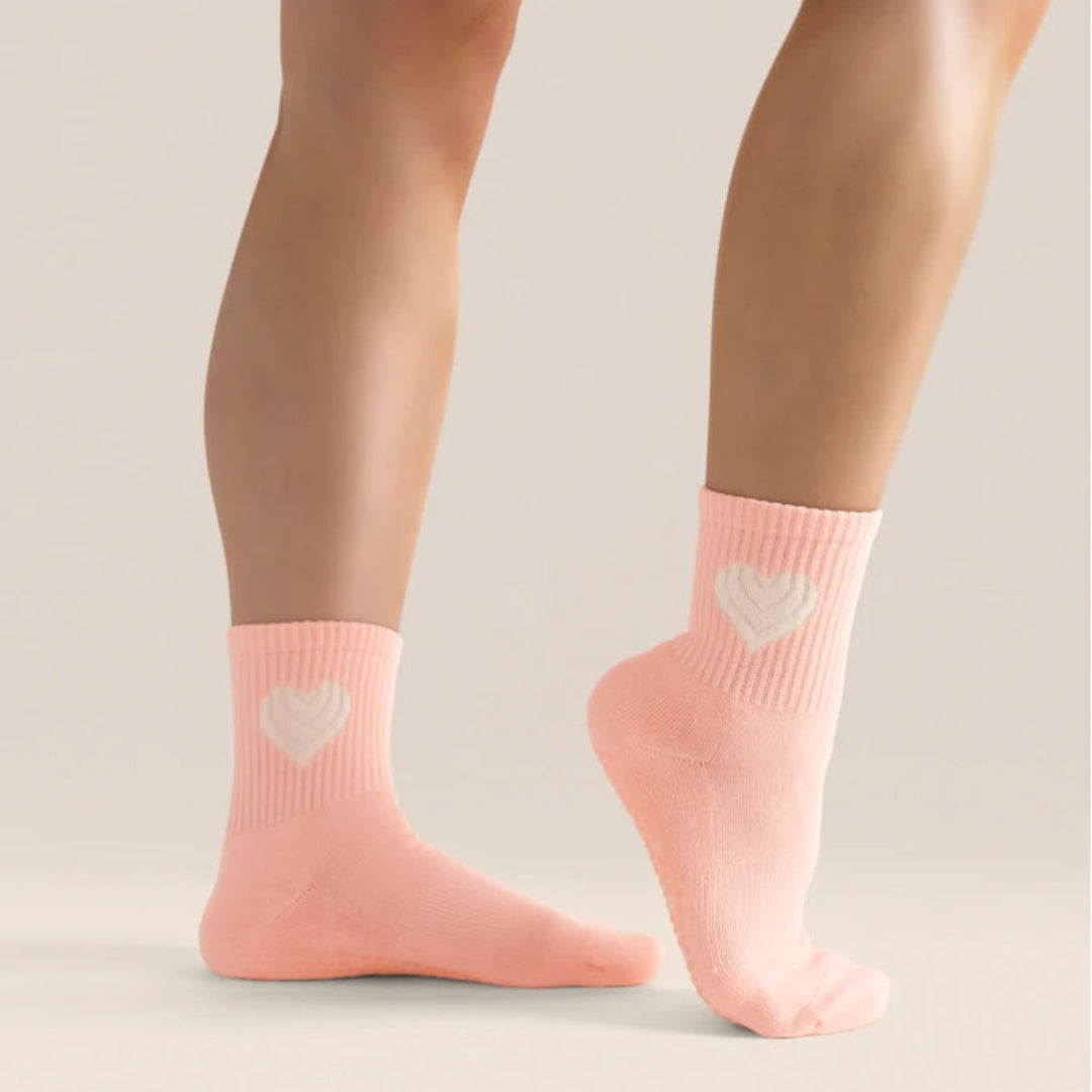 MoveActive Crew Non-Slip Grip Socks - Strawberry Heart