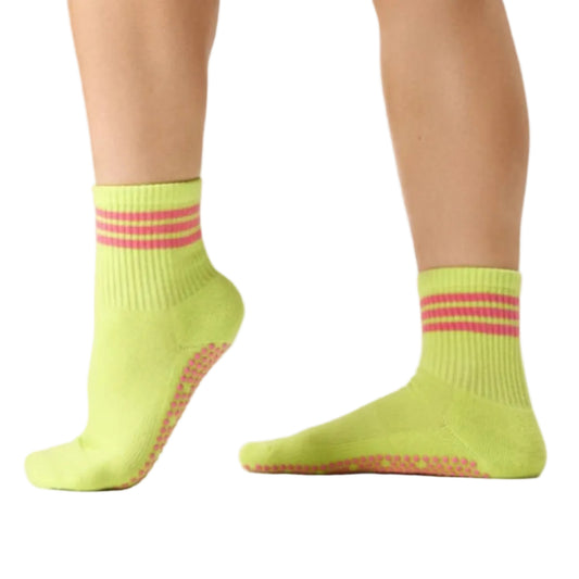 MoveActive Crew Grip Socks - Pine Lime Stripe