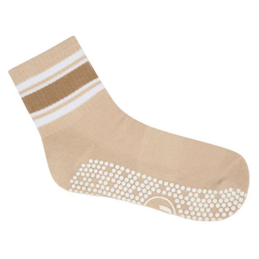 MoveActive Crew Non Slip Grip Socks – Beige Stripes