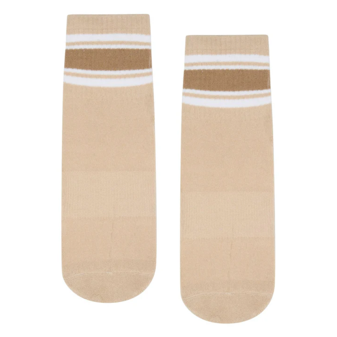 MoveActive Crew Non Slip Grip Socks – Beige Stripes