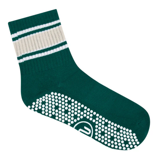 MoveActive Crew Non Slip Grip Socks – Emerald Oat Stripe