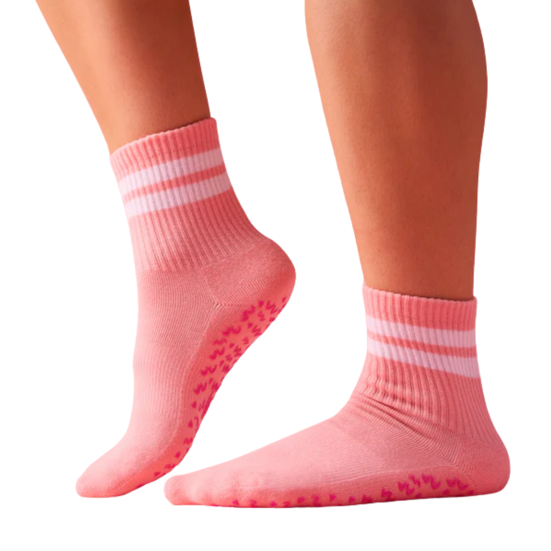 Move Active Crew Non Slip Grip Socks – Rose Stripe