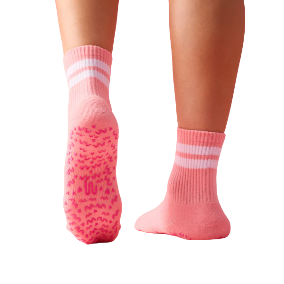Move Active Crew Non Slip Grip Socks – Rose Stripe