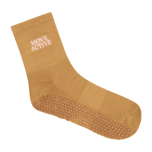 Move Active Crew Non-Slip Grip Socks - Signature Camel